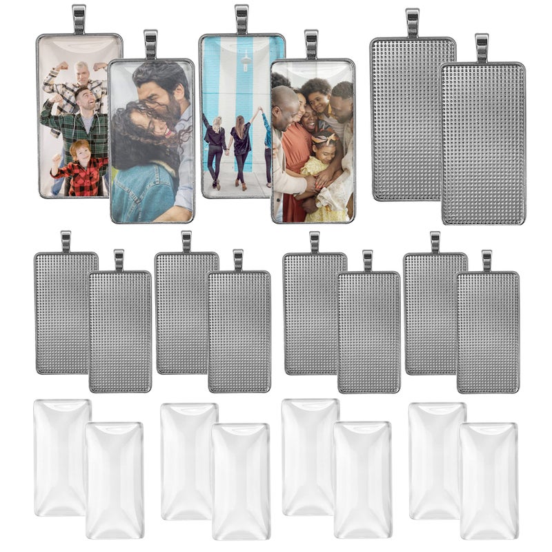 DROLE 30Pcs Large Pendant Trays Kit-15Pcs Cabochon Bezel Trays with 15Pcs Rectangle Glass Dome Tiles for Jewelry Making 25Ã—50mm White K - Image 1